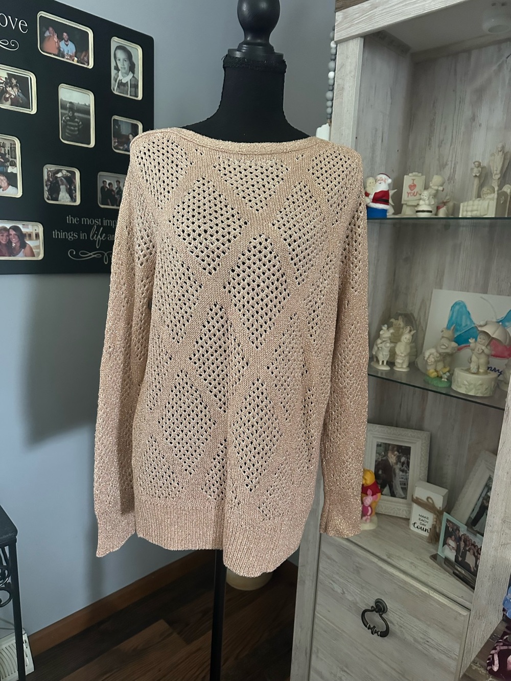 Chico's Black Label Blush Open-Knit Diamond Sweater